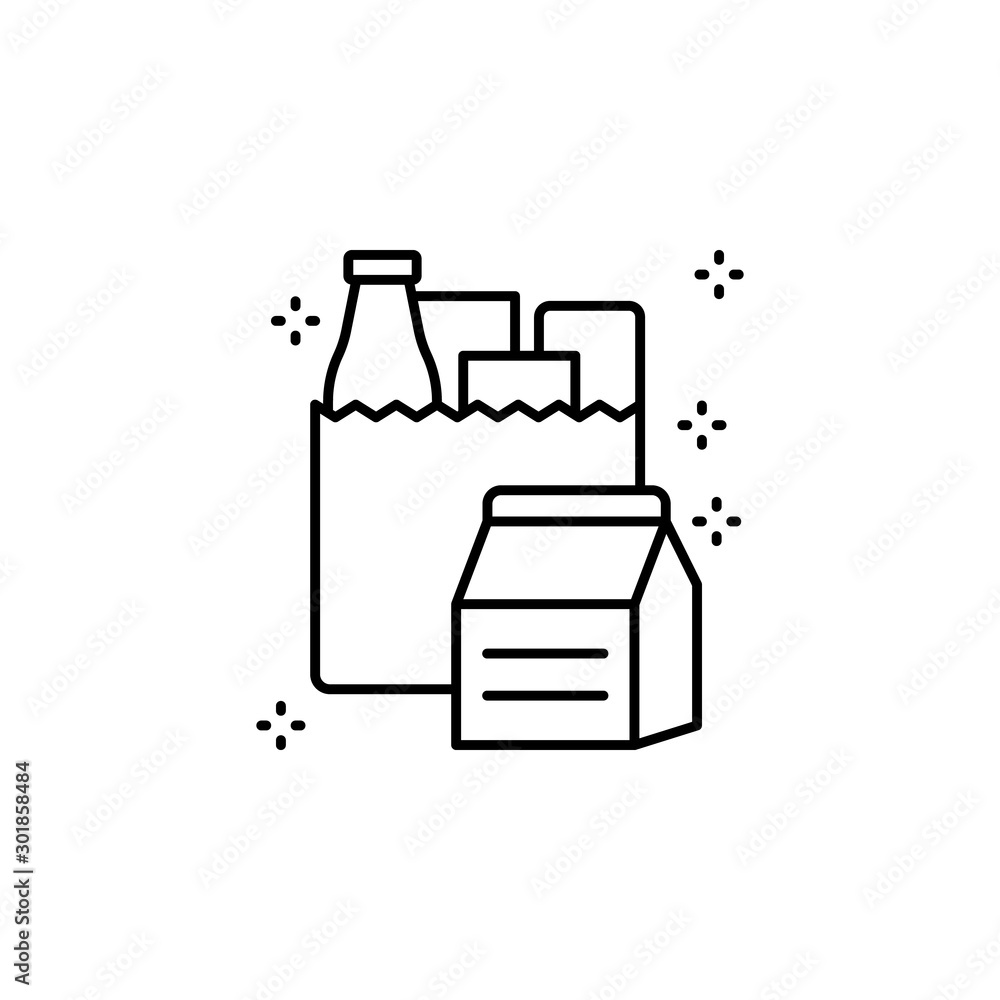 Poster paper bag products bottle milk icon. simple line, outline vector of grocery icons for ui and ux, web