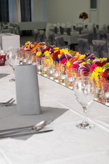 flower arrangement on the wedding table for newlyweds