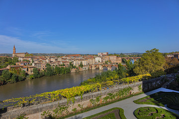 Fototapeta premium Panoramic view of the Episcopal City of Albi and the River Tarn. Albi, Midi-Pyrenees, France.