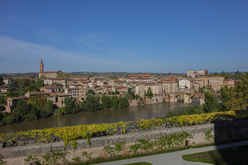 Panoramic view of the Episcopal City of Albi and the River Tarn. Albi, Midi-Pyrenees, France.