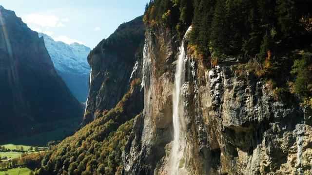 Lauterbrunnen town in Swiss Alps valley, Switzerland.