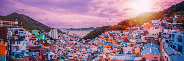 Panorama scenes of Gamcheon Culture Village at sunset, Busan, Korea	
