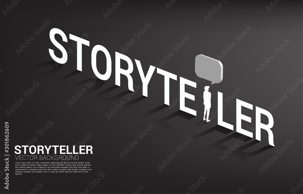 Aufkleber Silhouette of businessman with bubble speech in storyteller wording. concept of communication and storyteller..