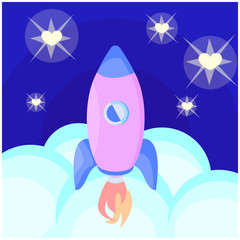 Vector illustration-metaphor of a rocket taking off into outer space