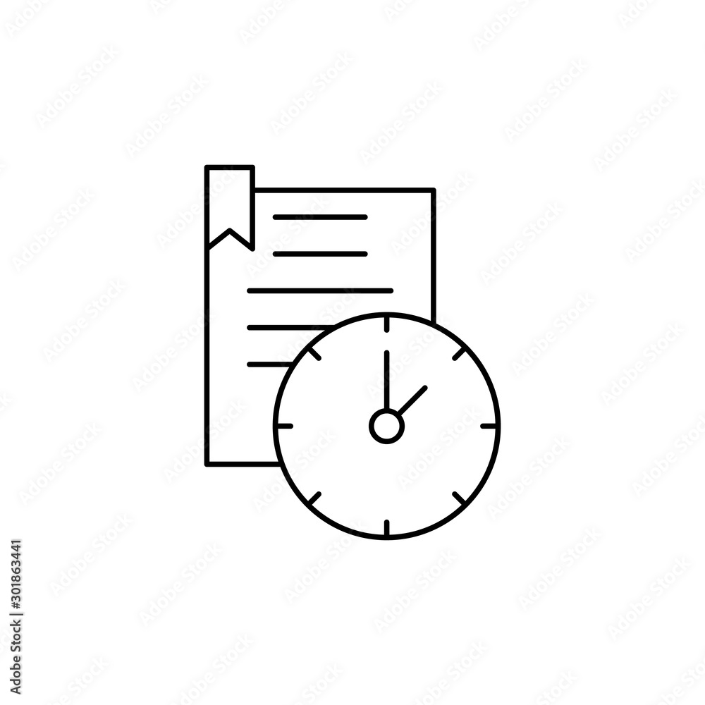 Poster work, clock, time, document icon. simple line, outline vector of icons for ui and ux, website or mob