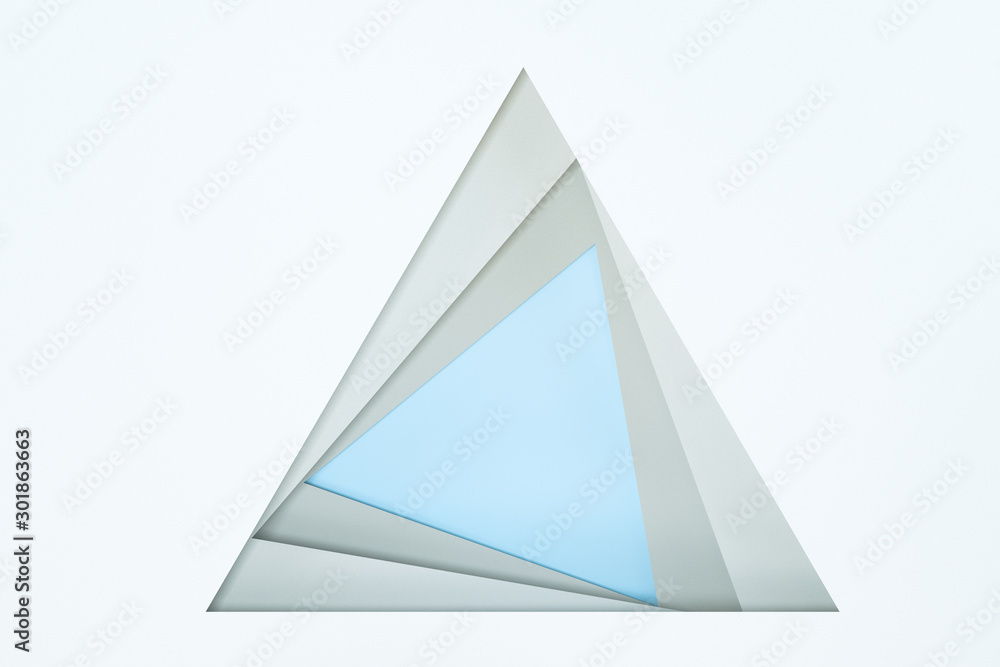 Poster blank and vortical paper cards with triangle shape, 3d rendering.
