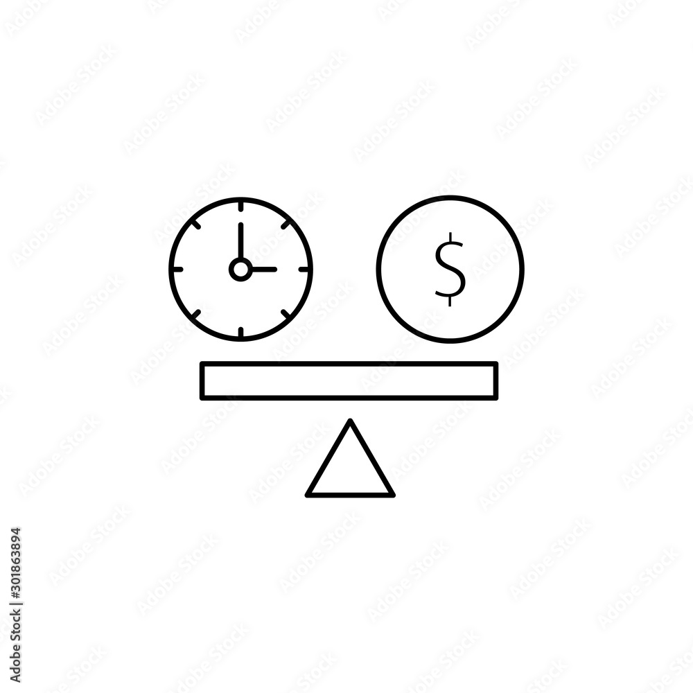 Poster scale clock, money icon. simple line, outline vector of icons for ui and ux, website or mobile appli