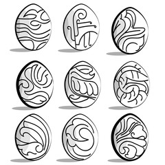 Vector illustration of a set of monochrome abstract isolated Easter eggs