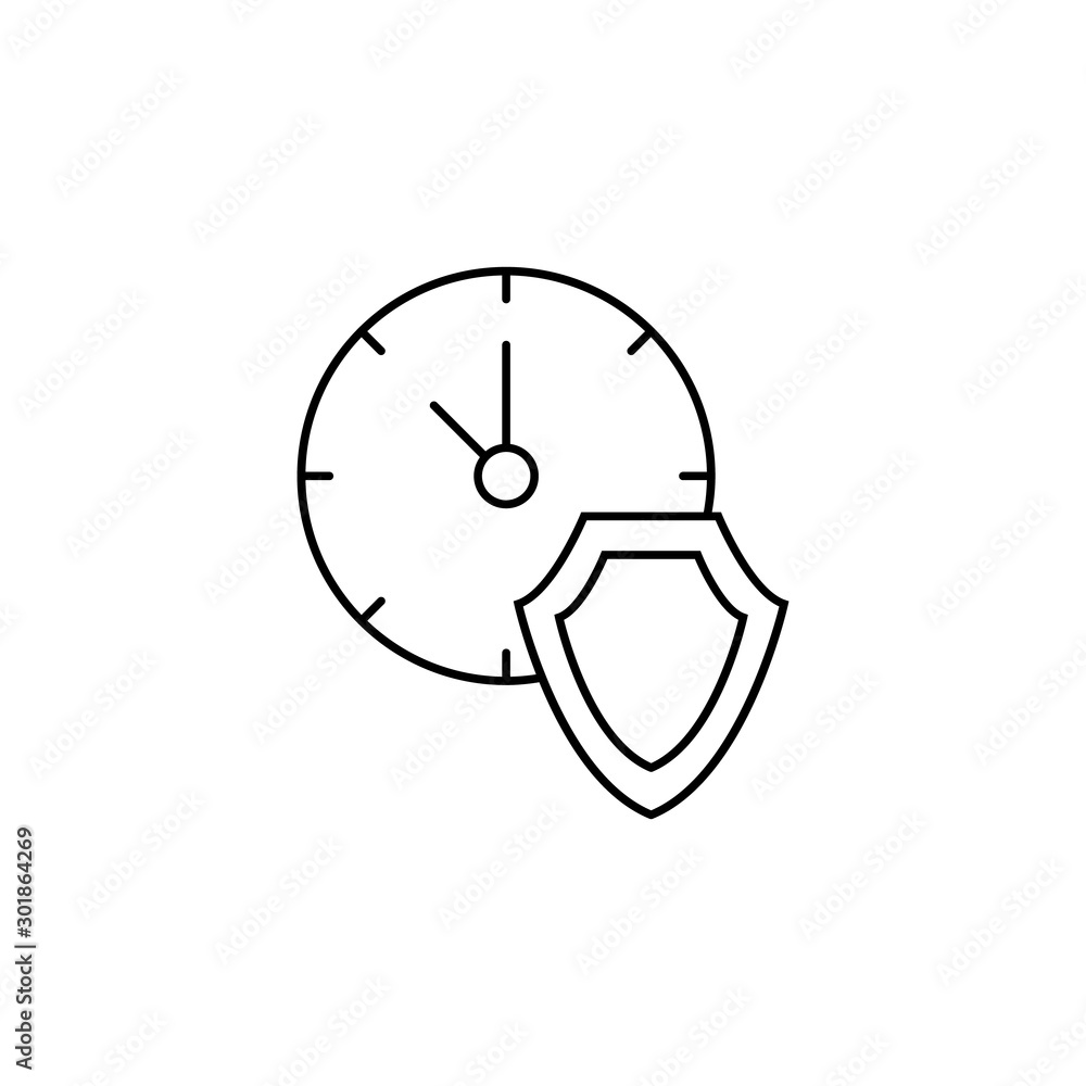 Poster shield, time, clock icon. simple line, outline vector of icons for ui and ux, website or mobile appl