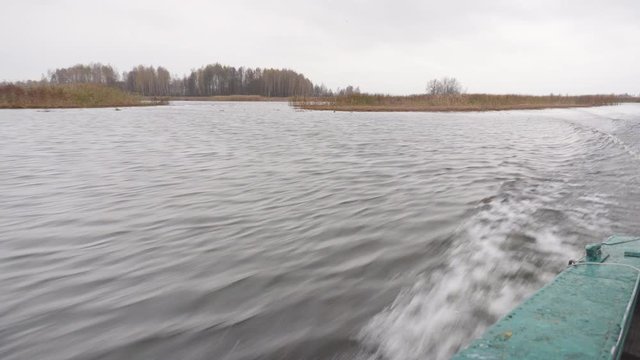 Autumn river, nature, view from the boat. Fishing.