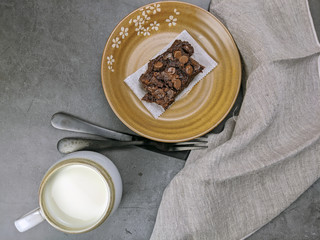 Homemade Chewvy Brownie with a cup of milk