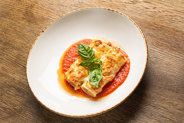 tasty lasagna with tomato sauce