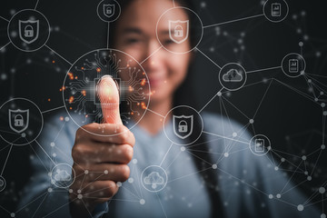 new technology big data and business process strategy, automate operation, customer service management, cloud computing, smart industry technology fingerprint.