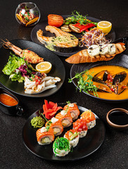 asian set on the black background