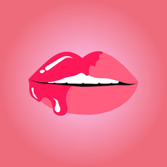 From lips dripping pink lip gloss, vector illustration.
