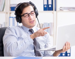 Call center operator talking to customer on live call