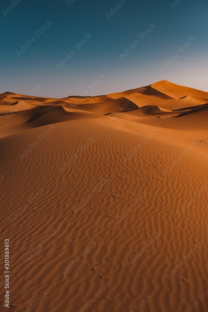 Sticker vertical shot of a peaceful desert under the clear blue sky captured in morocco