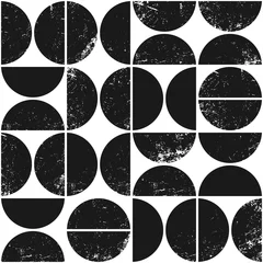 Tapeten Schwarz Weiß geometrisch modern Vektorgeometrisches nahtloses Muster mit Halbkreisen. Abstrakter Grunge-Hintergrund.