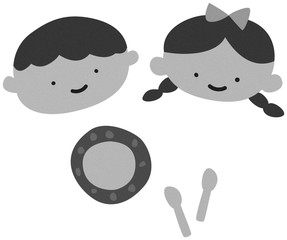 はちみつを食べるくま 女の子 猫 イラストセット Wall Mural 有枝ダフニア