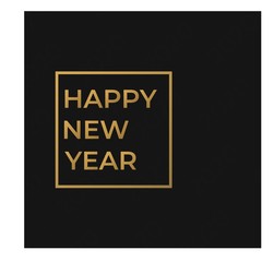 Happy new year in the frame. golden yellow letters in black background