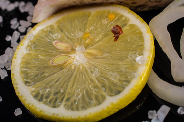 the lemon in the cutaway close-up macro photography