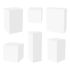 White cardboard packaging box. Mockup can be used for medicine and cosmetic. Vector illustration.