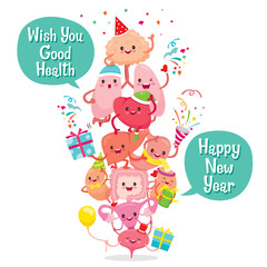 Obraz premium Human Internal Organs, Christmas Celebration Party, Cartoon Characters Funny Together