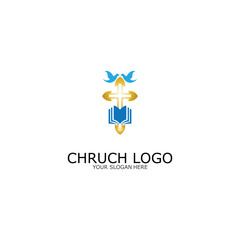 logo church.christian symbol,the bible and the cross of jesus christ-vector