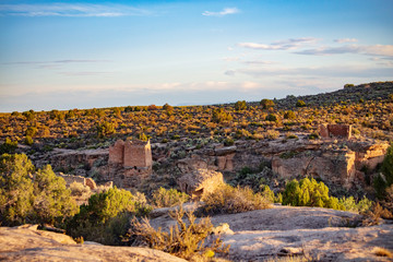Fototapeta premium 3 ruins can be seen at this overlook, Twin Towers, Eroded Boulder House and Rim Rock House in Hovenweep National Monument