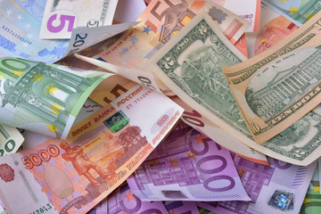 Lot of various euro dollar banknotes