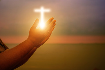 Human hands open palm up worship. Eucharist Therapy Bless God Helping Repent Catholic Easter Lent Mind Pray. Christian Religion concept background. fighting and victory for god