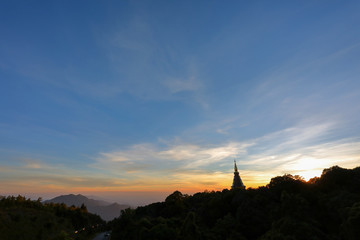 Fototapeta na wymiar beautiful landscape, landmark of pagoda in doi Inthanon national park at Chiang Mai, Thailand