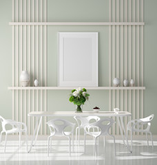 Poster mock up in modern dining room, Scandinavian style, 3d render