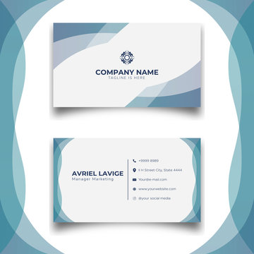 business card blue white minimal template vector illustration.