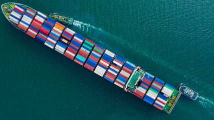 Aerial view cargo ship of business logistic transportation sea freight,Cargo ship, Cargo container...
