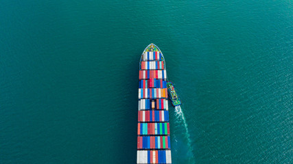 Aerial view cargo ship of business logistic transportation sea freight,Cargo ship, Cargo container...