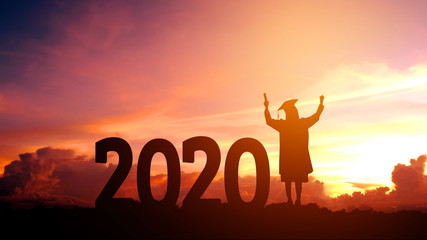 2020 New year Silhouette people graduation in 2020 years education congratulation concept ,Freedom and Happy new year