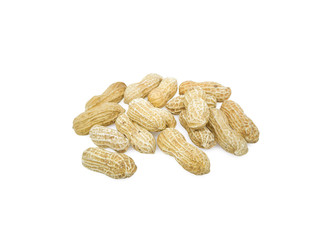 Pile peanuts with texture isolated on white background. Dried peanuts for snack
