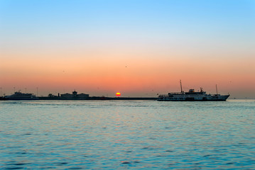 Istanbul, Turkey, 4 January 2012: City Lines and Sunset at Kadikoy district