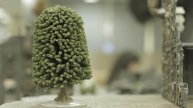 Minature medieval day set, close up of tree