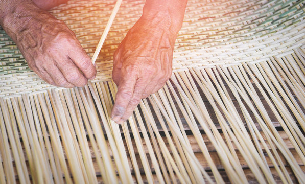 Weaving bamboo basket wooden - Old senior man hand working crafts hand made basket for nature product in Asian