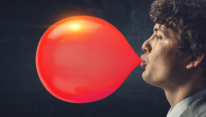 Guy blowing bubble . Mixed media