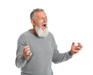 Angry mature man on white background
