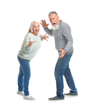 Angry Mature Couple On White Background