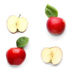 Pieces of fresh apples on white background