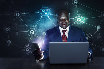 Businessman at work. Mixed media