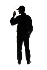 Silhouette of male security guard on white background