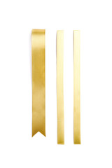 Blank sheet of paper with golden ribbon on white background