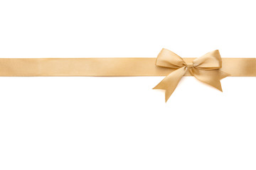 Golden ribbon with beautiful bow on white background - Powered by Adobe
