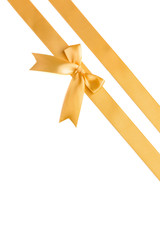 Golden ribbons with beautiful bow on white background